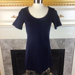 Theory P Navy Pocket Tunic Knit Wool Bend Sweater
